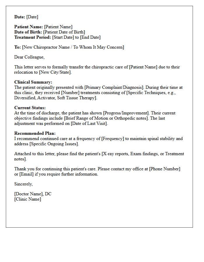 Patient Relocation Chiropractic Transfer Discharge Letter
