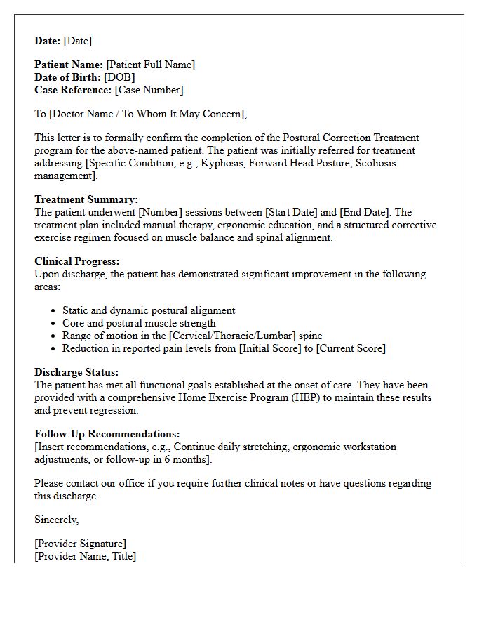 Postural Correction Treatment Completion Discharge Letter