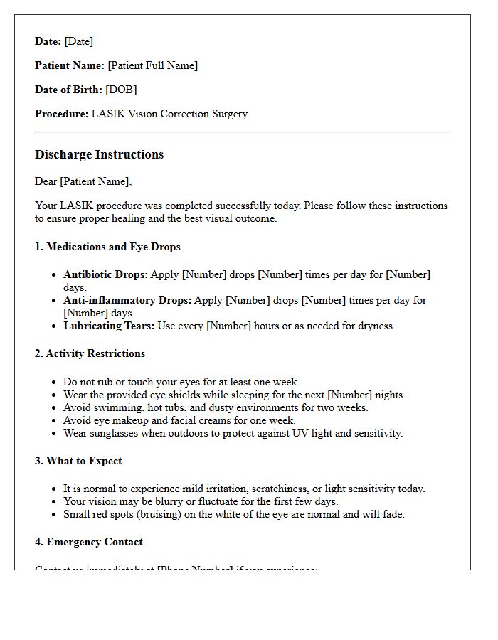LASIK Vision Correction Surgery Discharge Letter