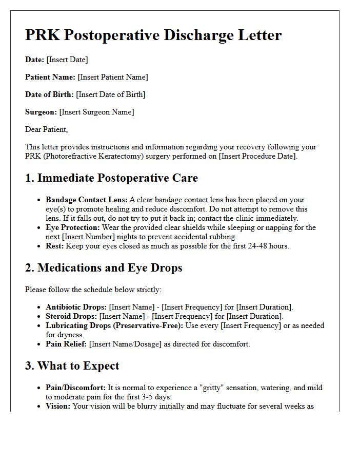 PRK Refractive Surgery Postoperative Discharge Letter