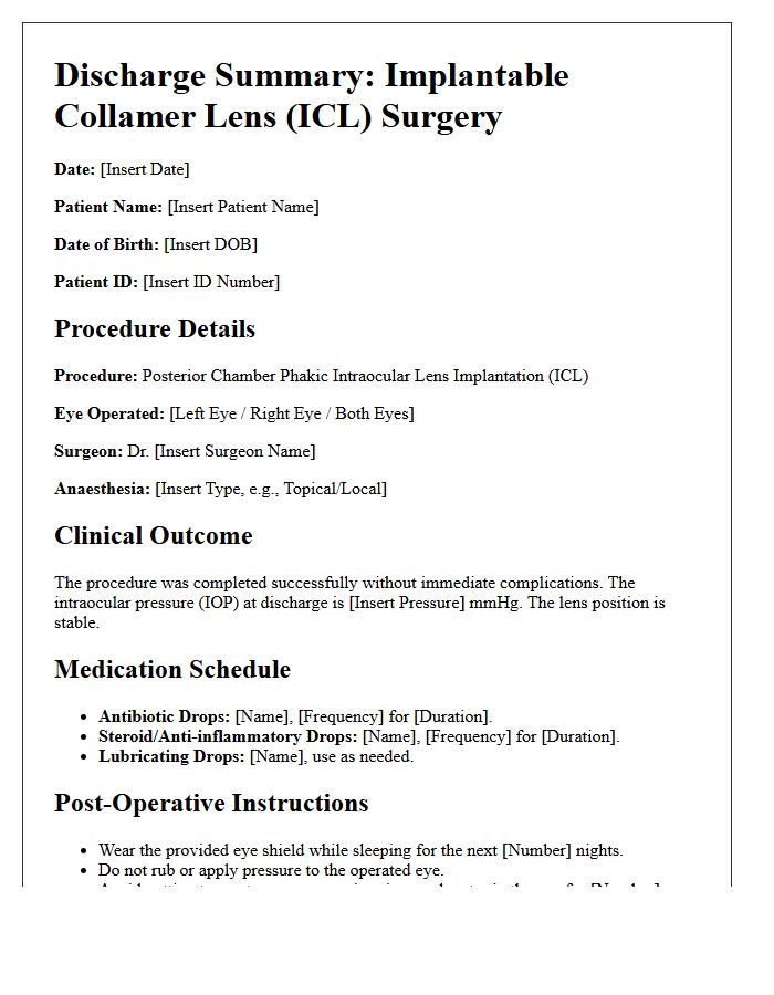 Implantable Collamer Lens Surgery Discharge Letter