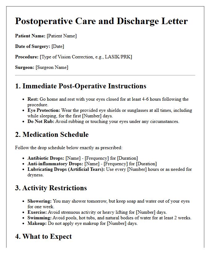 Vision Correction Postoperative Care And Discharge Letter