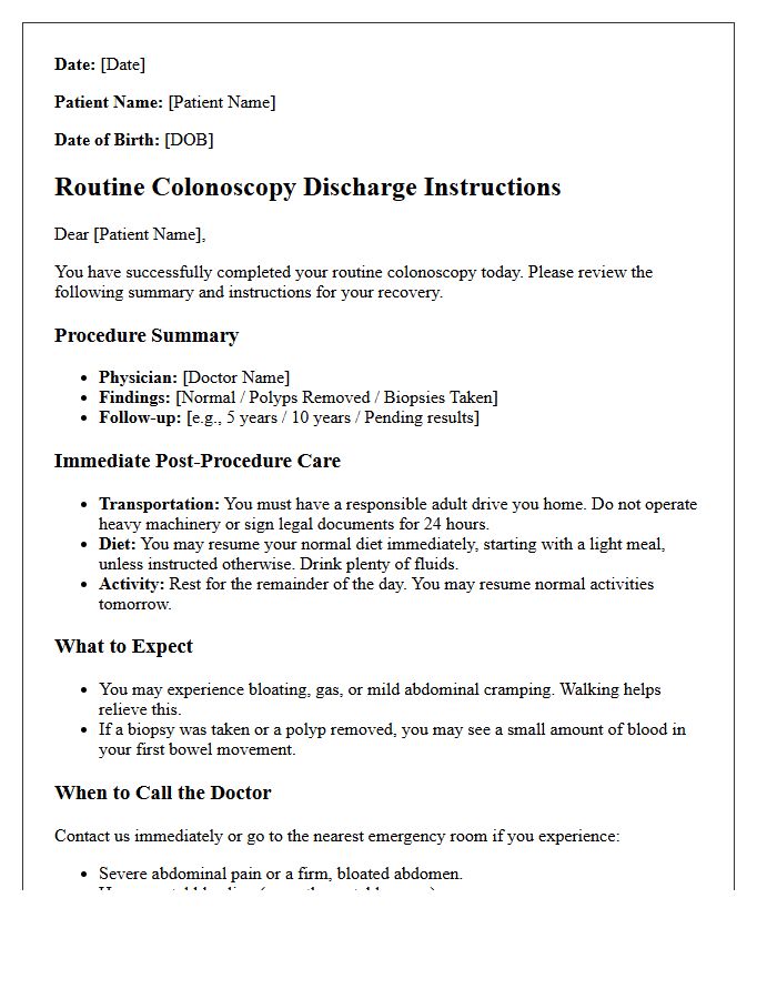 Routine Colonoscopy Discharge Letter