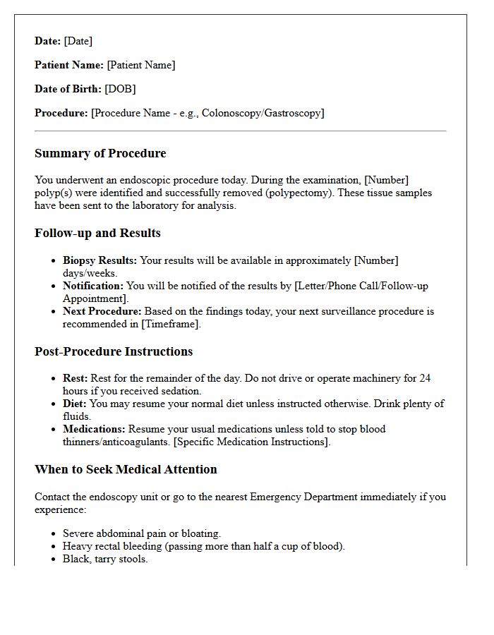 Post-Polypectomy Endoscopy Discharge Letter