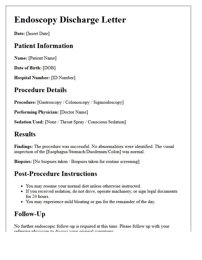 Normal Findings Gastroenterology Endoscopy Discharge Letter