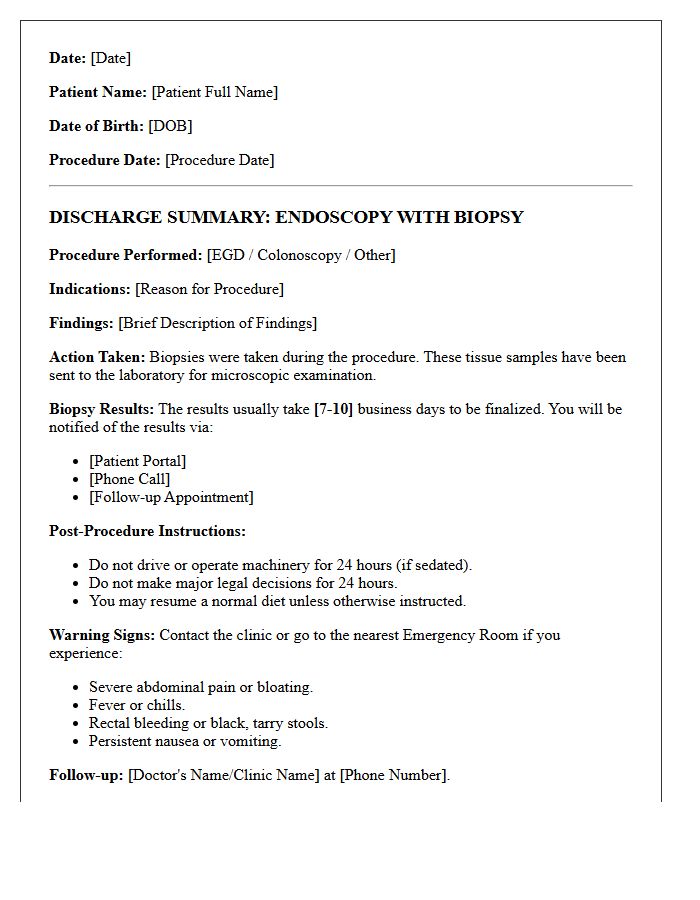 Biopsy Pending Endoscopy Discharge Letter