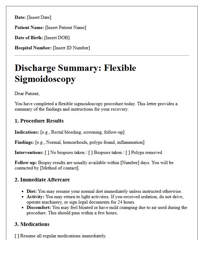 Flexible Sigmoidoscopy Discharge Letter