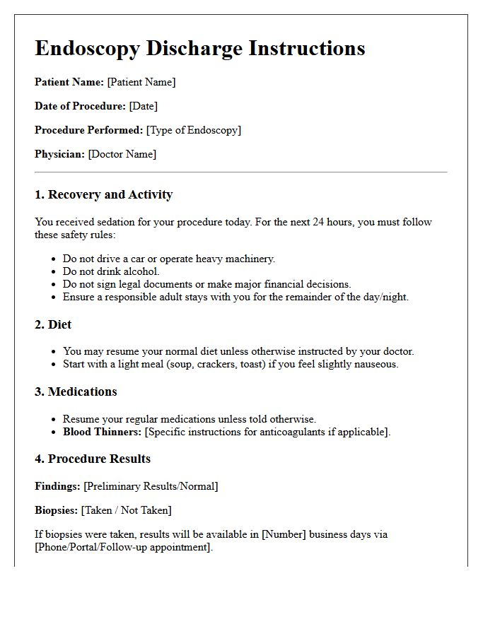 Sedation Recovery Endoscopy Discharge Letter