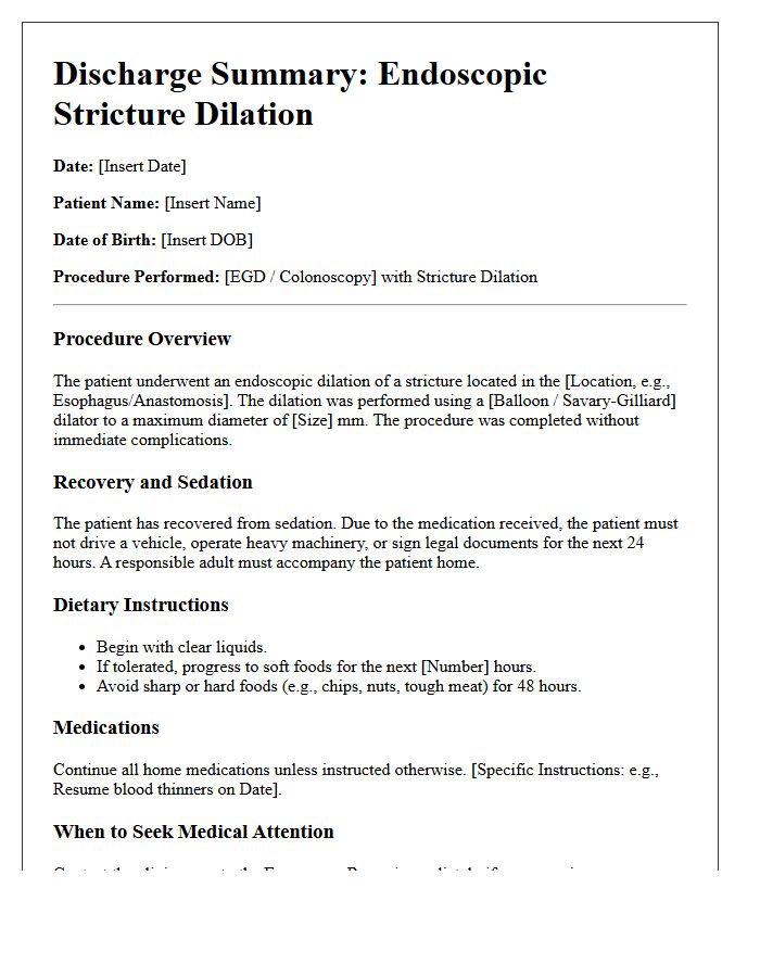 Stricture Dilation Endoscopy Discharge Letter
