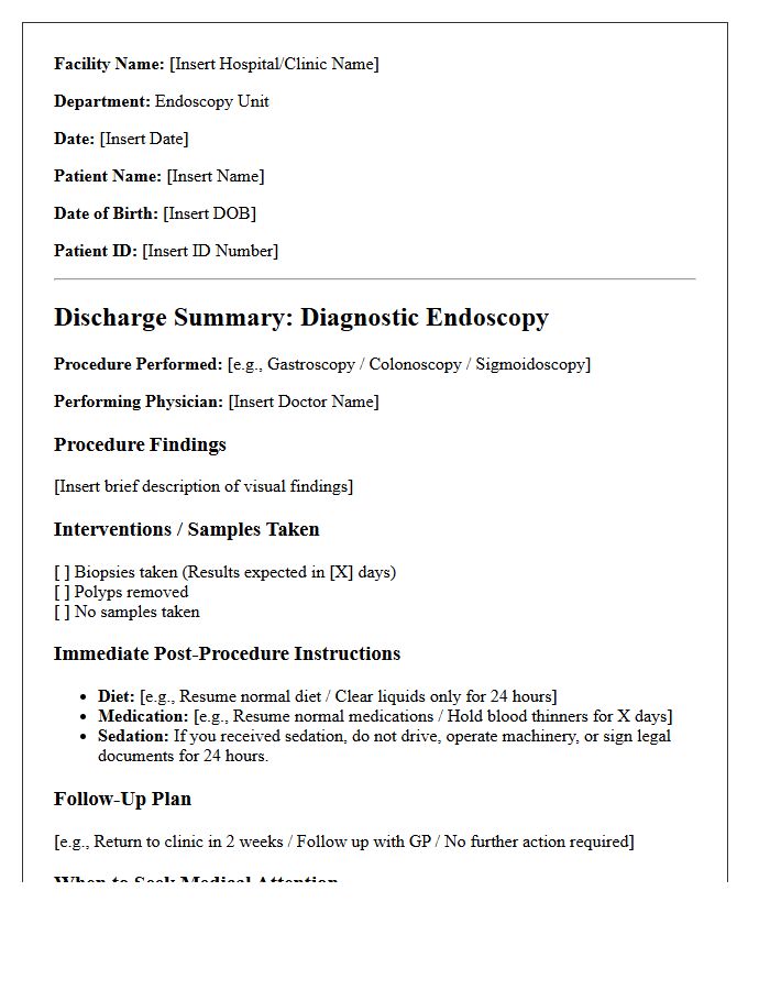 Diagnostic Endoscopy Discharge Letter