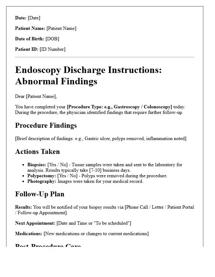 Abnormal Findings Endoscopy Discharge Letter
