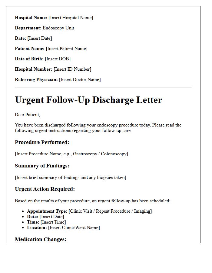 Urgent Follow-Up Endoscopy Discharge Letter