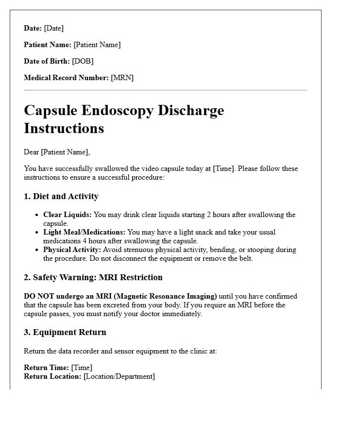 Capsule Endoscopy Discharge Letter