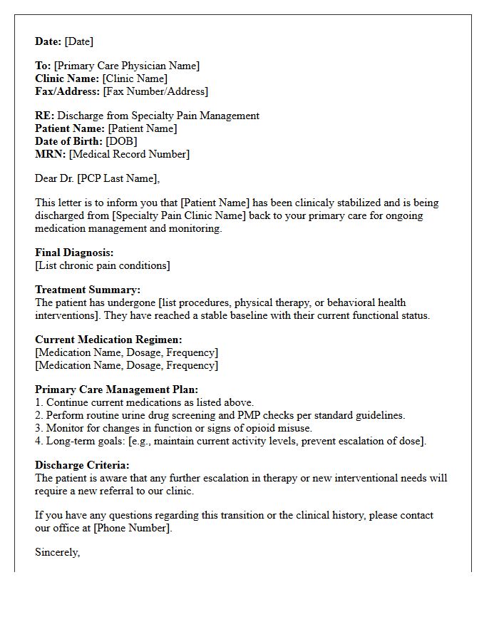 Transition to Primary Care Pain Management Discharge Letter