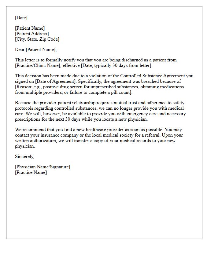 Violation of Controlled Substance Agreement Discharge Letter