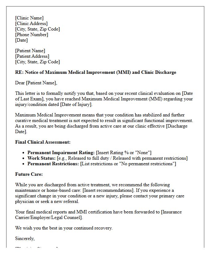 Maximum Medical Improvement Clinic Discharge Letter