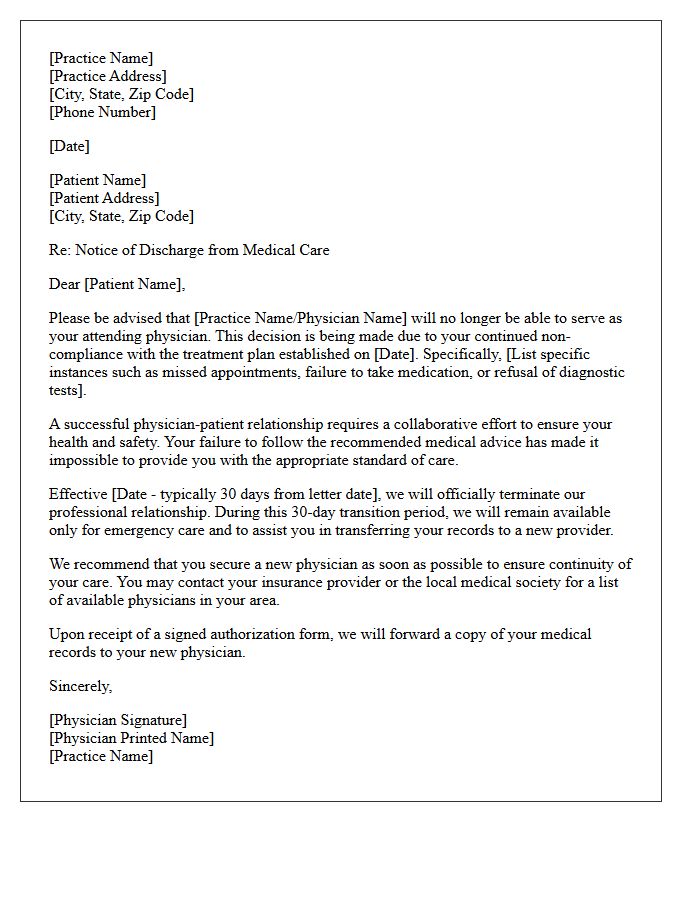 Non-Compliance with Treatment Plan Discharge Letter