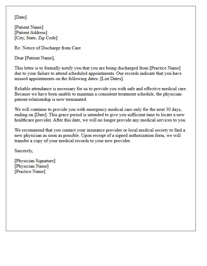 Failure to Attend Scheduled Appointments Discharge Letter