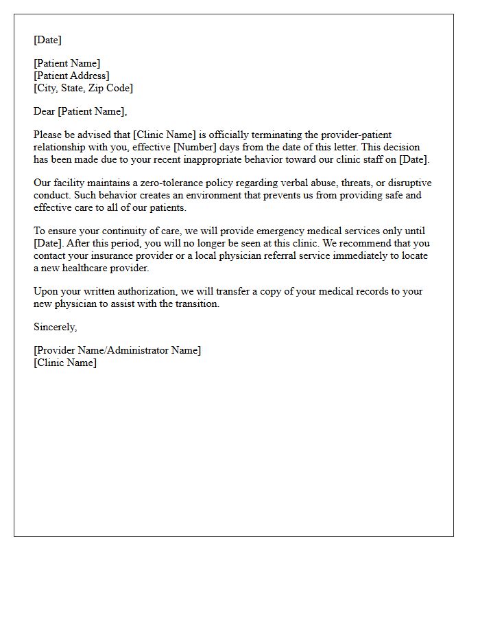 Inappropriate Behavior towards Clinic Staff Discharge Letter