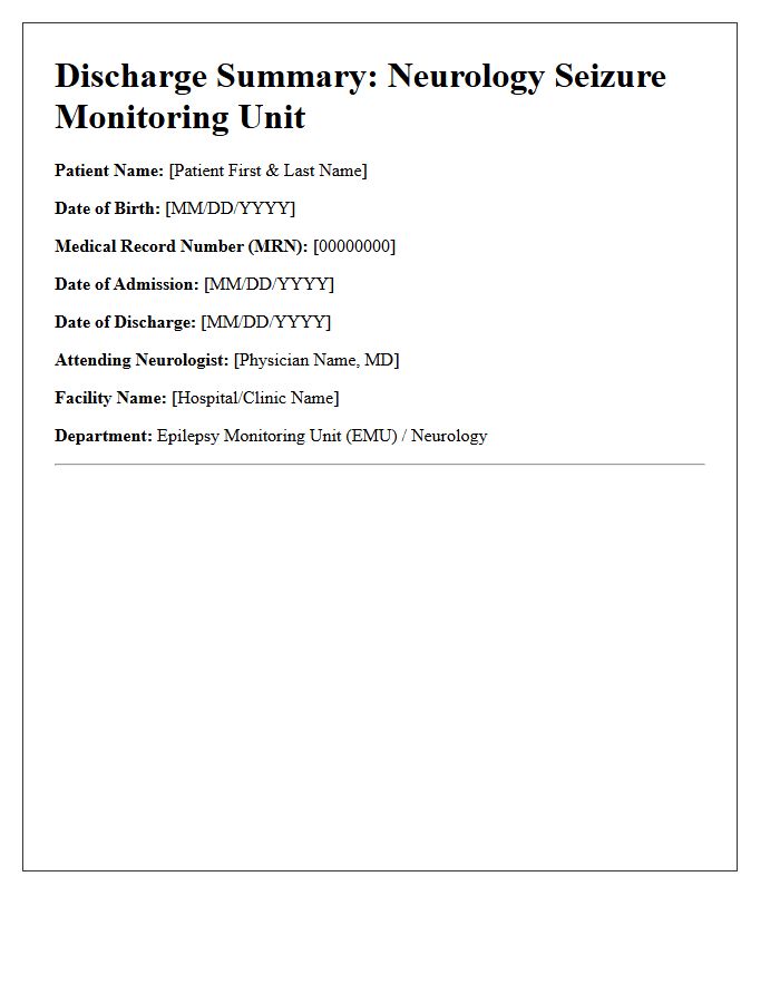 Neurology Seizure Monitoring Discharge Letter Header