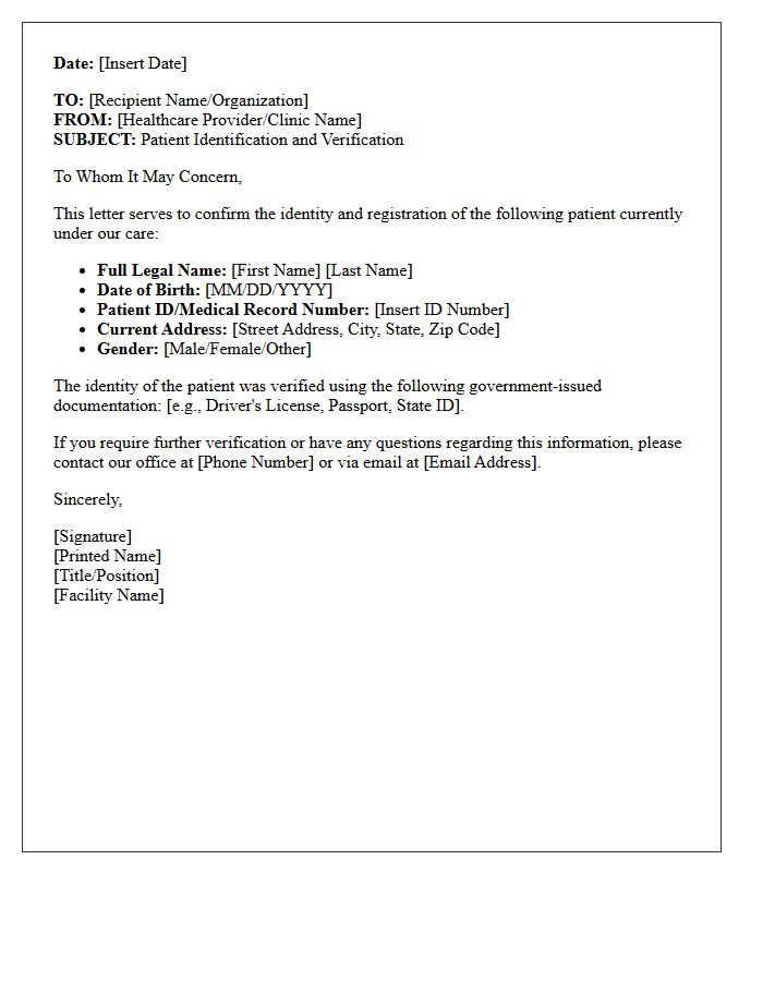 Patient Identification Letter Details