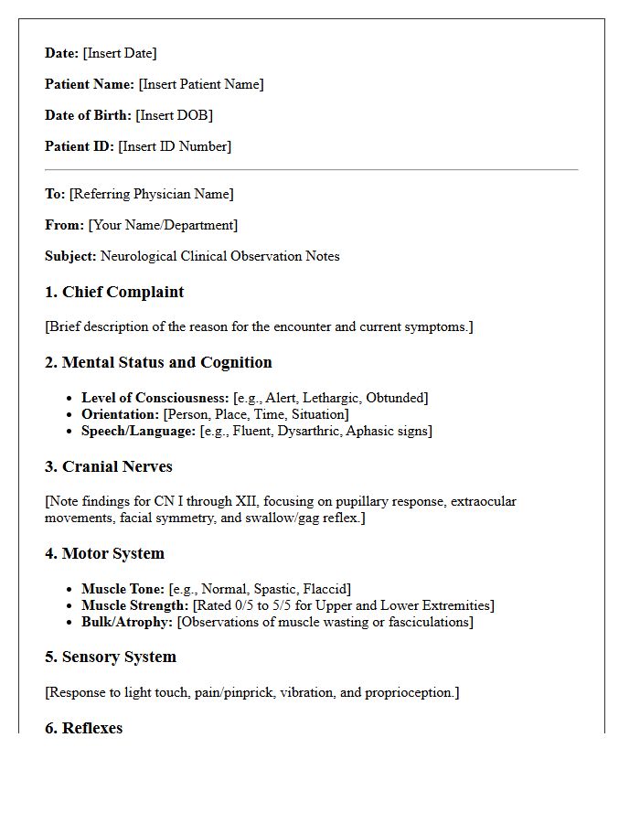 Neurological Clinical Observation Letter Notes