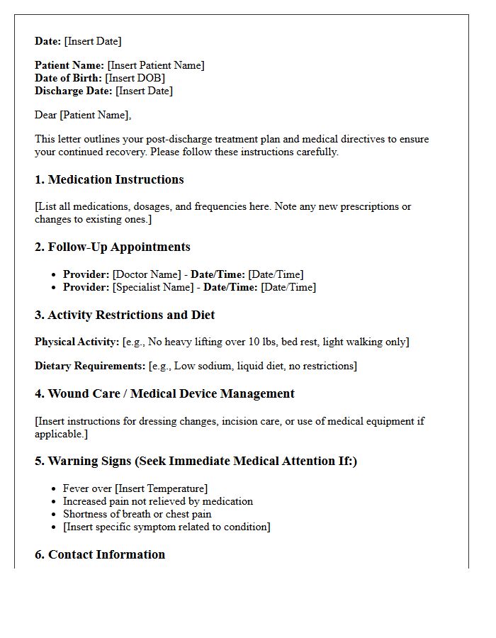 Post-Discharge Treatment Plan Letter Directives