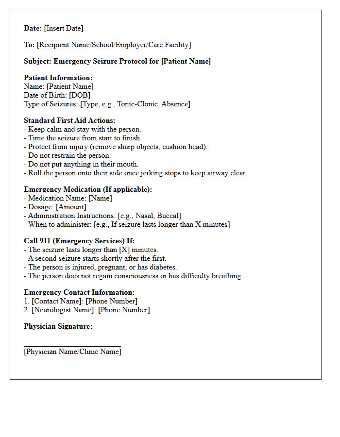 Emergency Seizure Protocol Letter Instructions