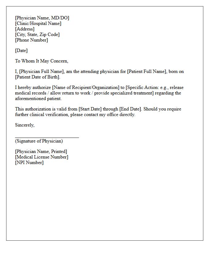 Attending Physician Authorization Letter Signature