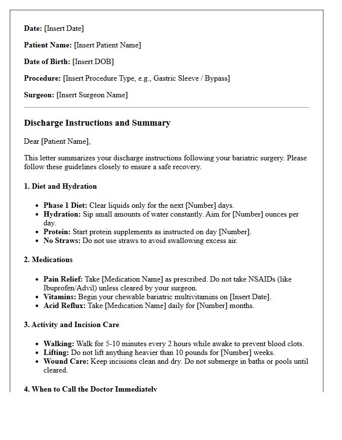 Post-Operative Bariatric Surgery Discharge Letter