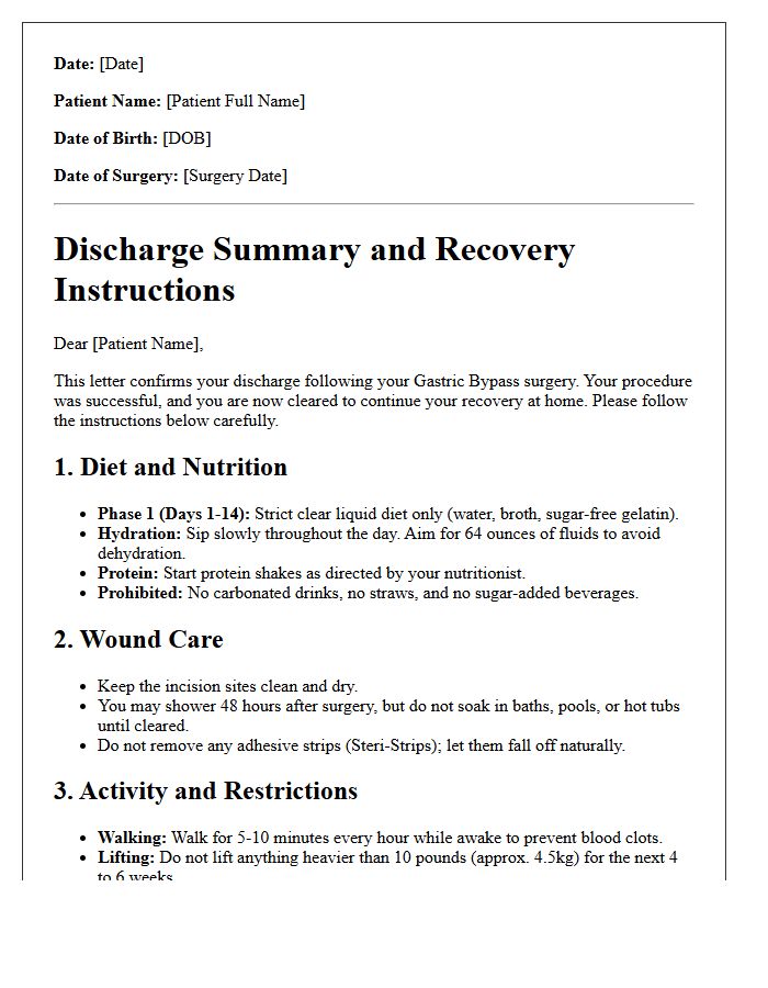Gastric Bypass Recovery and Discharge Letter