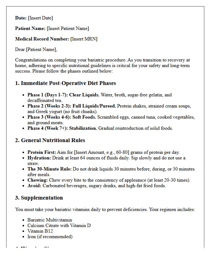 Bariatric Nutritional Guidelines Discharge Letter