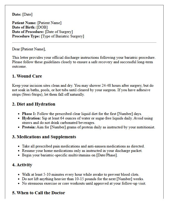 Post-Bariatric Procedure Follow-Up Discharge Letter