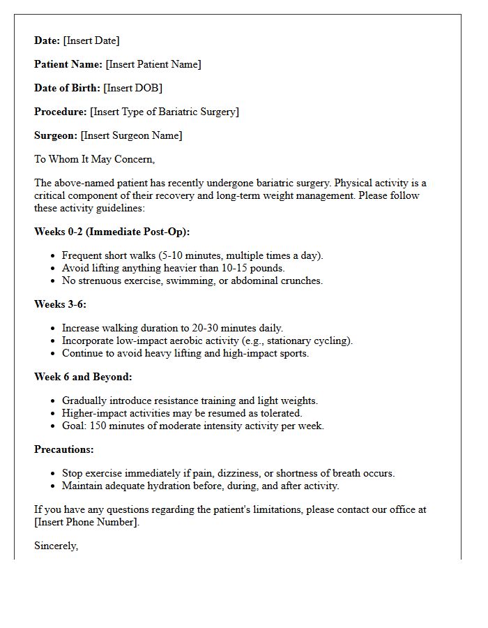Bariatric Surgery Physical Activity Discharge Letter