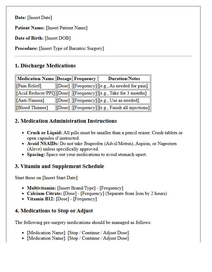 Post-Surgical Bariatric Medication Discharge Letter