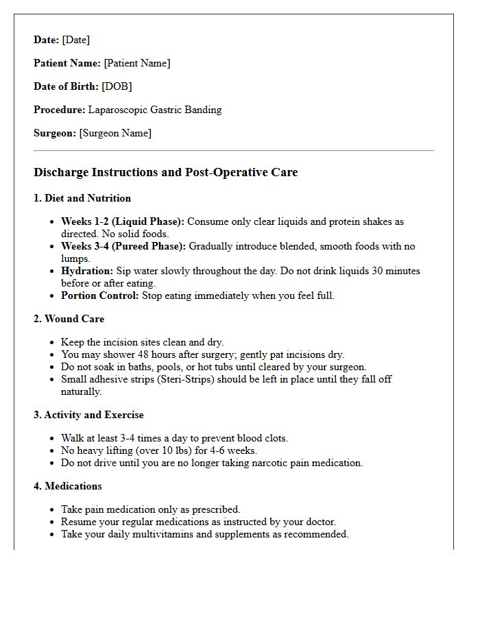 Gastric Banding Post-Operative Care Discharge Letter