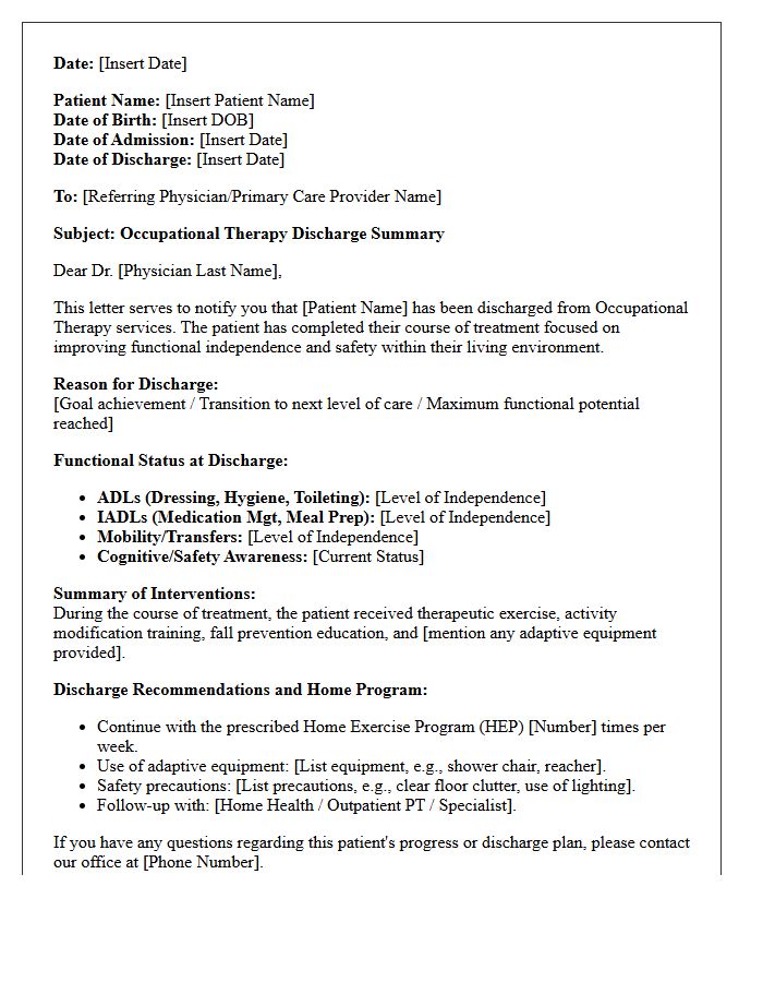Geriatric Occupational Therapy Discharge Letter