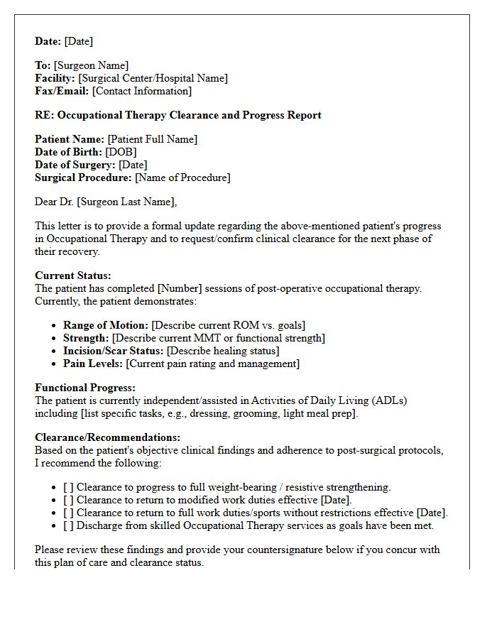 Post-Surgical Occupational Therapy Clearance Letter