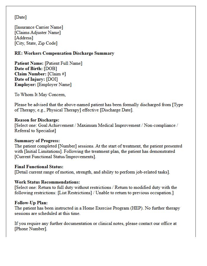 Workers Compensation Therapy Discharge Letter