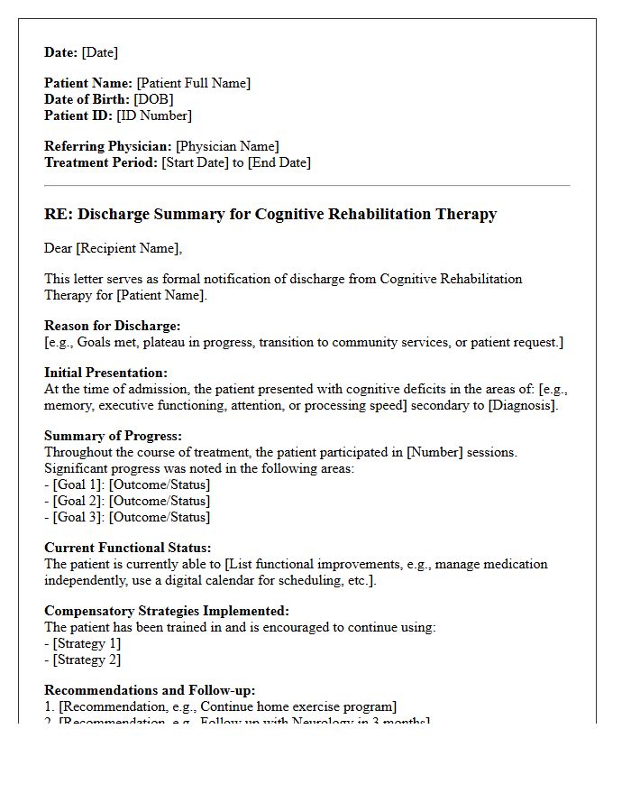 Cognitive Rehabilitation Therapy Discharge Letter