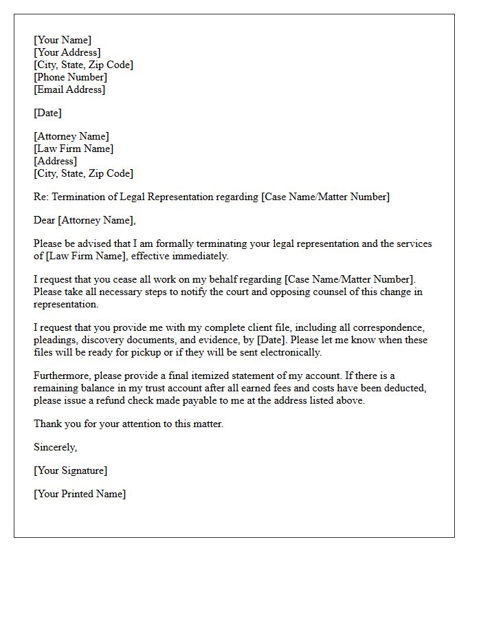 Termination of the Legal Representation Letter