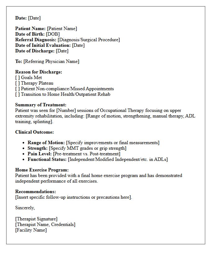 Orthopedic Occupational Therapy Discharge Letter