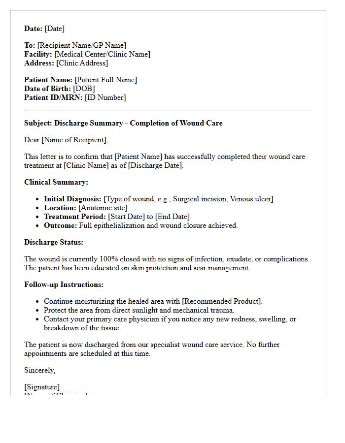 Standard Wound Healing Completion Discharge Letter