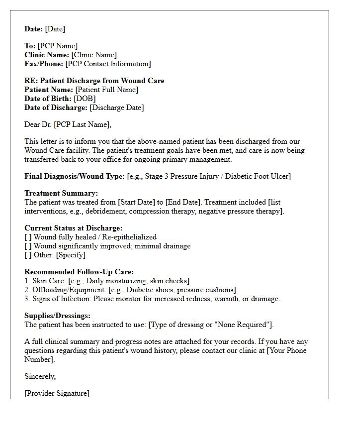Primary Care Physician Transfer Wound Care Discharge Letter