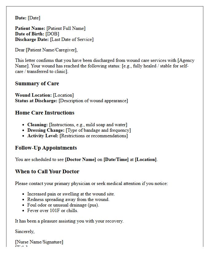Home Health Agency Transition Wound Care Discharge Letter