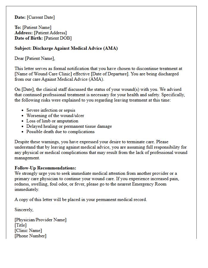 Against Medical Advice Wound Care Clinic Discharge Letter