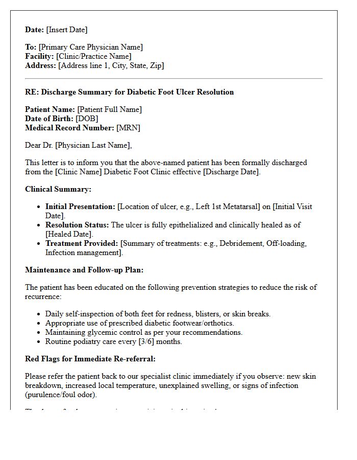 Diabetic Foot Ulcer Resolution Clinic Discharge Letter
