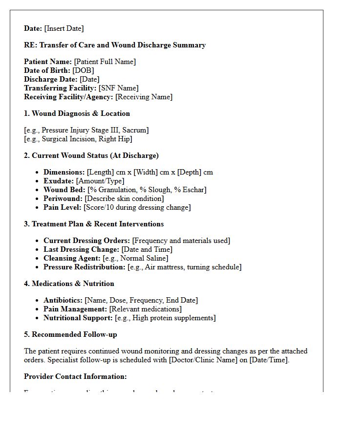 Skilled Nursing Facility Transfer Wound Care Discharge Letter