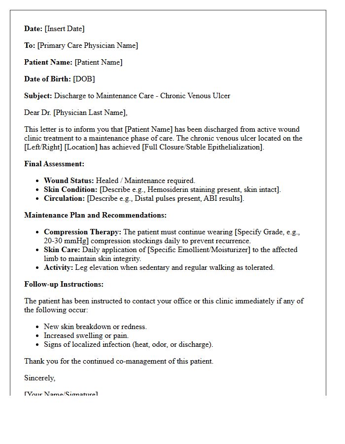 Chronic Venous Ulcer Maintenance Discharge Letter