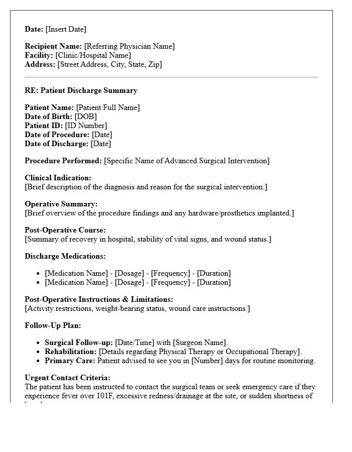 Advanced Surgical Intervention Referral Discharge Letter
